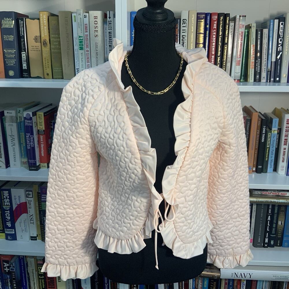 Barbizon New Expressions M Pink Quilted Bed Jacket Ruffle Tie Boudoir